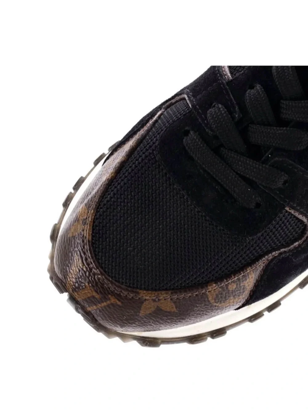 Louis Vuitton Black Sneaker with Brown Monogram & Gold Accent